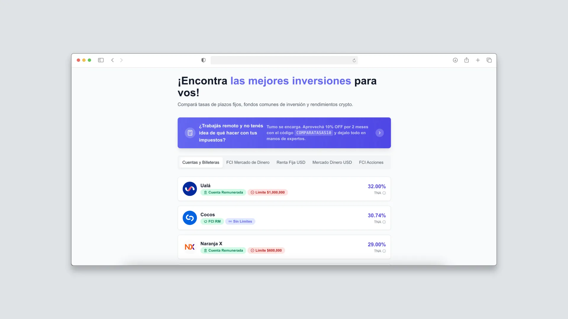Screenshot of Compara Tasas
