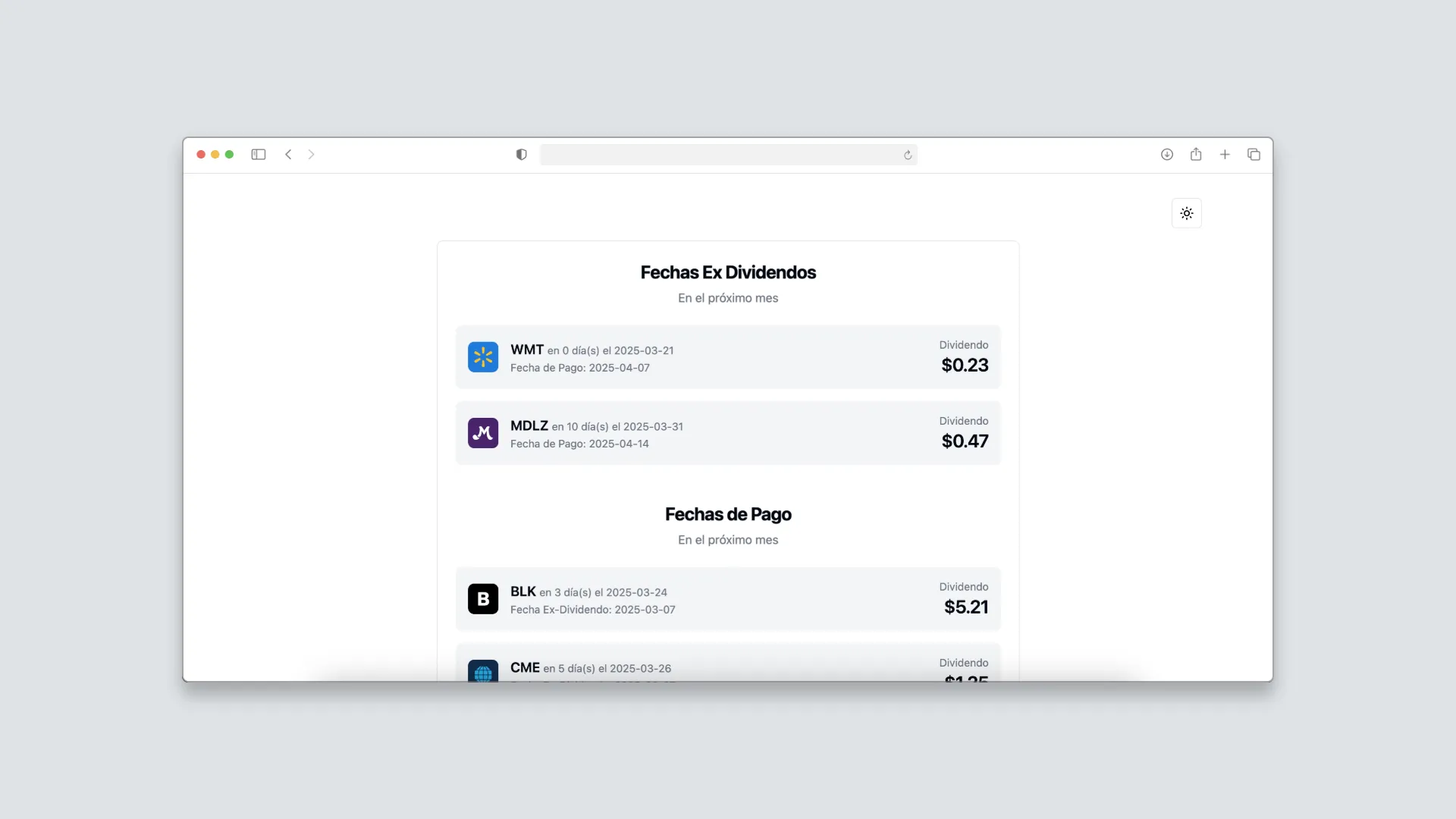 Screenshot of Dividendos